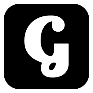Bold solid icon of a white stylized G inside a black rounded square. Used for social apps, check-ins, and location sharing.