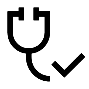Stethoscope Check Icon from Sharp Line - Material Symbols Set