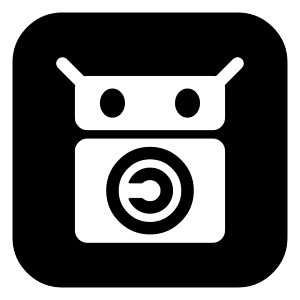 Bold solid icon of a robot head above a camera lens. Used for F-Droid, Android apps, and open-source software.