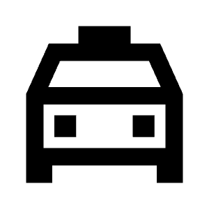 Clean line icon of a front-facing taxi with roof sign and two headlights. Used for taxis, rides, and transportation.