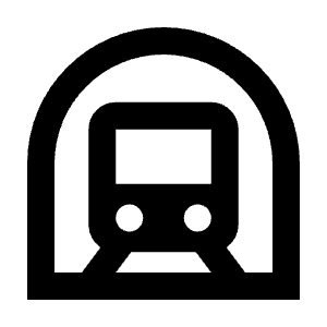 Clean line icon of a subway train inside an arched tunnel. Used for transit maps, stations, and metro navigation.