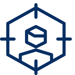Sharp line icon of a hexagonal target inside a larger hexagonal frame. Used for account targeting and profile security.