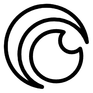 Clean line icon of concentric arcs with a curled inner spiral. Used for streaming, anime, and entertainment.