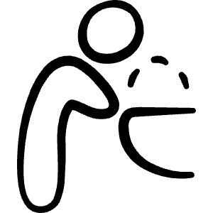 Rounded hand-drawn icon of a fountain with a circle, curved basin, and drops. Used for hydration and water stations.