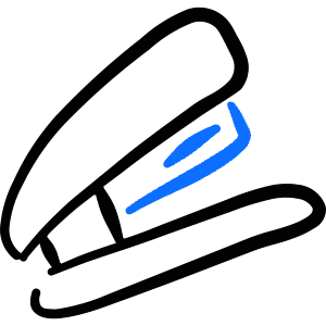 Warm hand-drawn icon of an open stapler with a blue inner lever. Used for office tools, documents, and stationery apps.