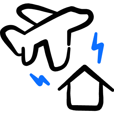 Pollution Plane Noise House Icon from Freehand Duotone Set