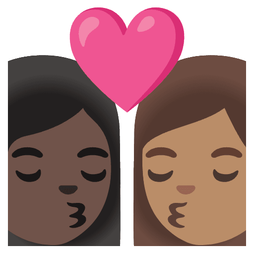 Kiss Woman Woman Dark Skin Tone Medium Skin Tone Emoji from Noto Emoji Set