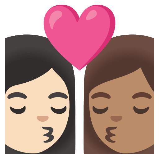 Kiss Woman Woman Light Skin Tone Medium Skin Tone Element from Noto Emojis Set