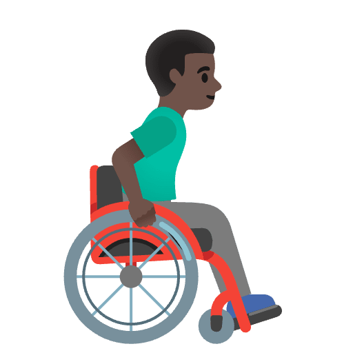 Man In Manual Wheelchair Facing Right Dark Skin Tone Emoji from Noto Emoji Set