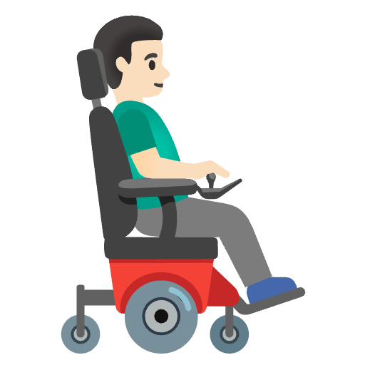 Man In Motorized Wheelchair Facing Right Light Skin Tone Emoji from Noto Emojis Set