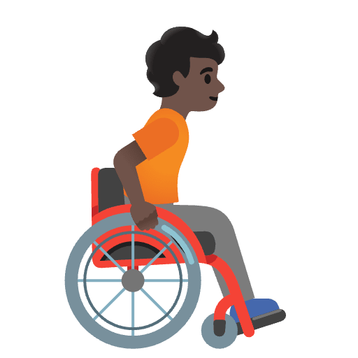 Person In Manual Wheelchair Facing Right Dark Skin Tone Emoji from Noto Emoji Set