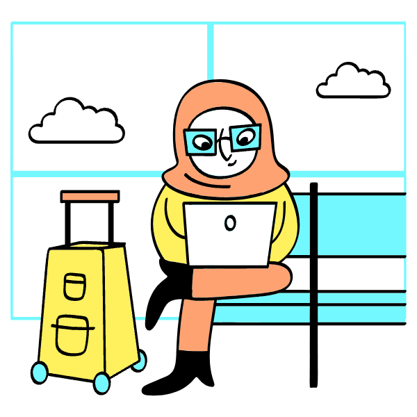 Digital Nomad Working In Airport Illustration from Havana Set