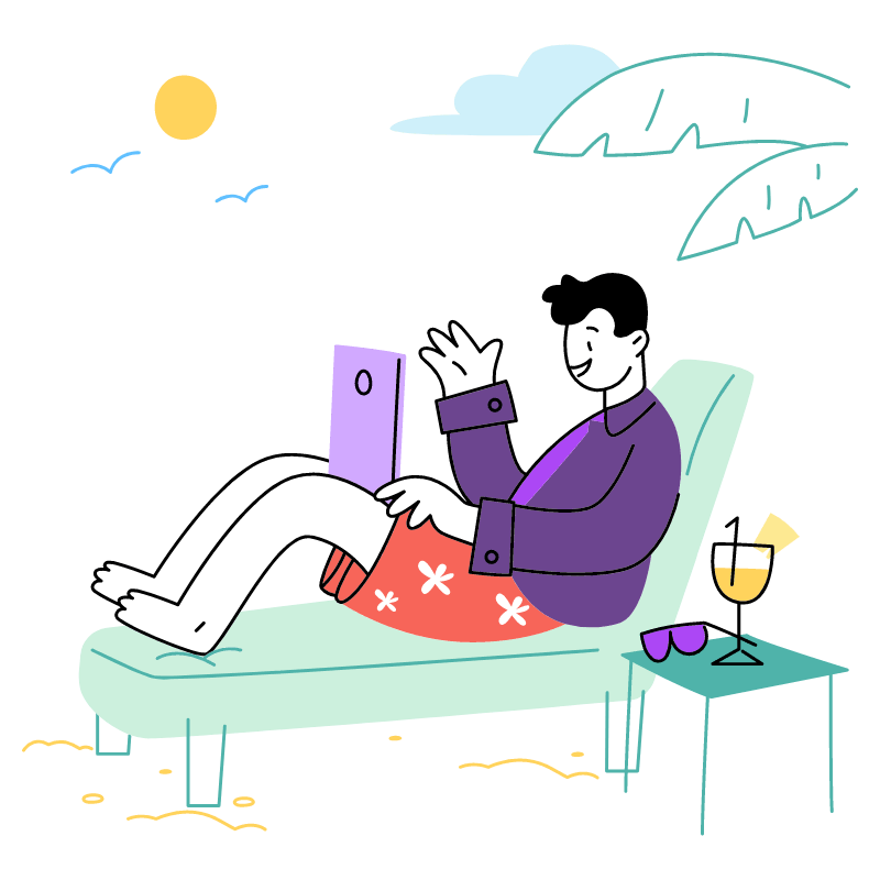Digital Nomad Work Beach Illustration from Barcelona Set