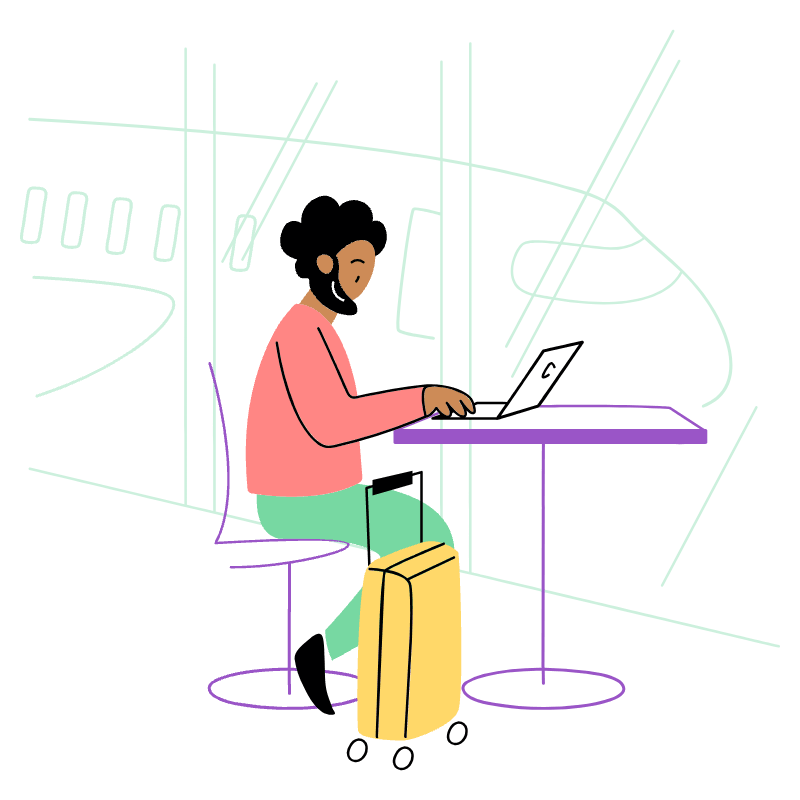 Digital Nomad Working In Airport Illustration from Barcelona Set