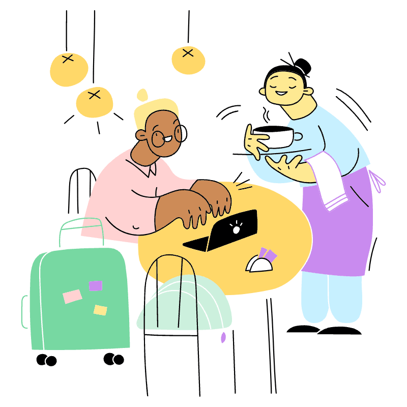 Digital Nomad Working In Coffee Shop 2 Illustration from Barcelona Set