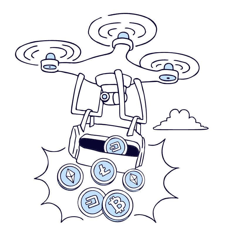 Airdrop Plane Drone Dropping Coins Illustration from Bruxelles Duotone Set