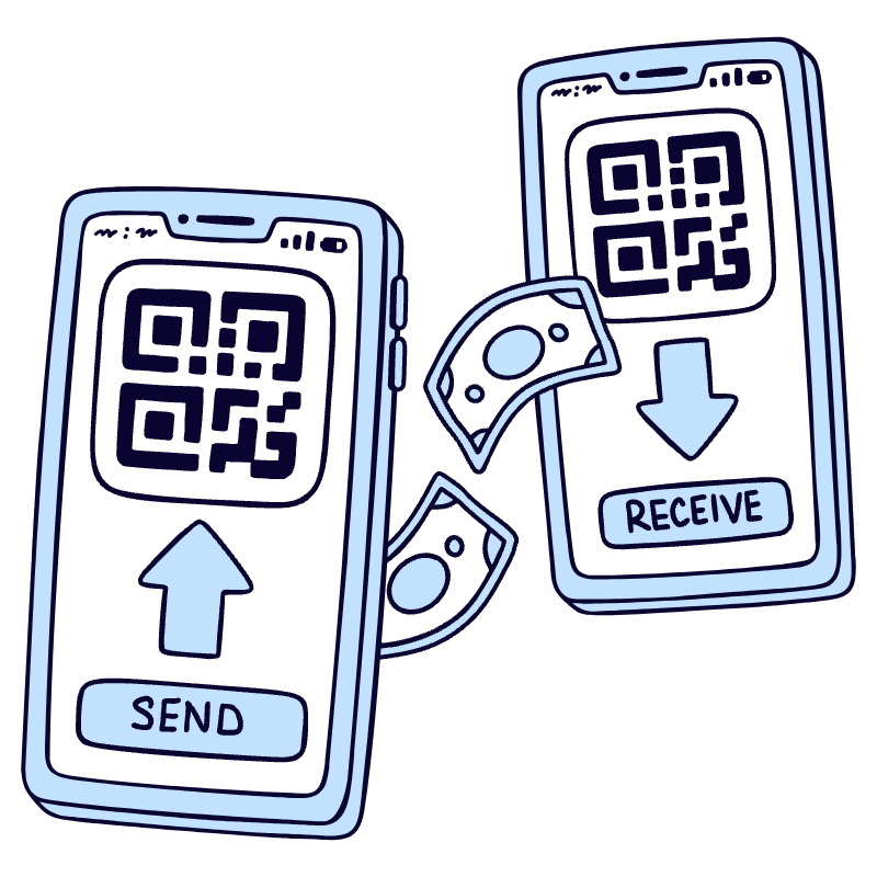 Send Receive Via Qr Code 2 Illustration from Bruxelles Duotone Set