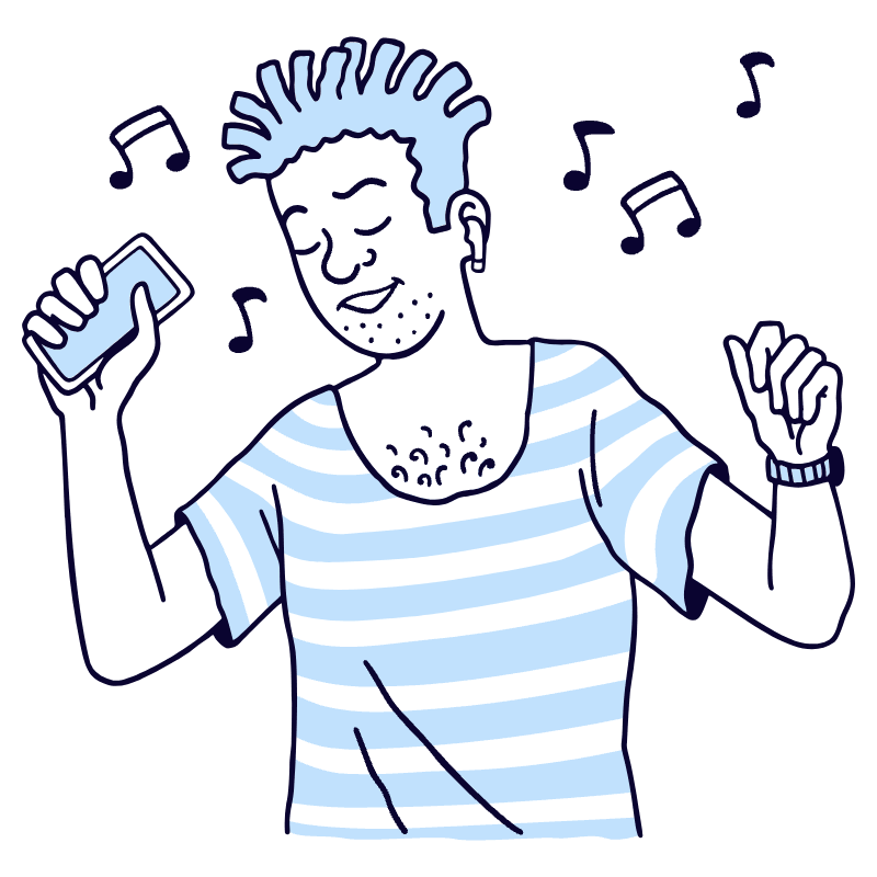 Listening Music With Iphone And Headset Or Airpods Illustration from Bruxelles Duotone Set