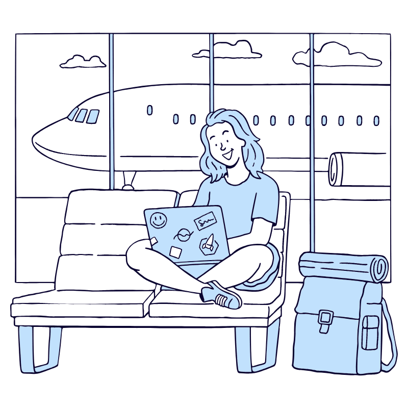 Digital Nomad Working In Airport Illustration from Bruxelles Duotone Set