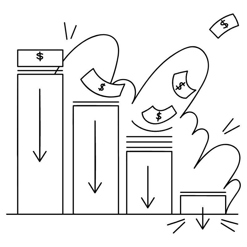 Business Graph Collapsing With Money Burned Illustration from New York Monoline Set