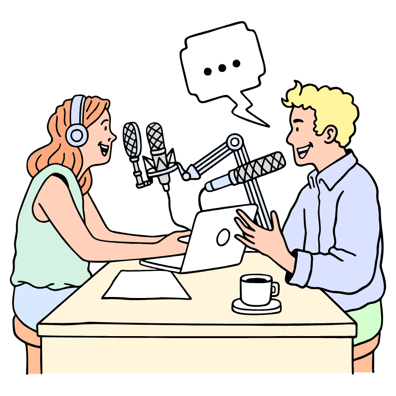Communication Podcast Speaker With A Guest Illustration from Bruxelles Set