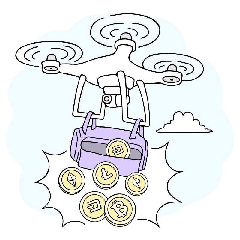 Airdrop Plane Drone Dropping Coins Illustration from Bruxelles Set