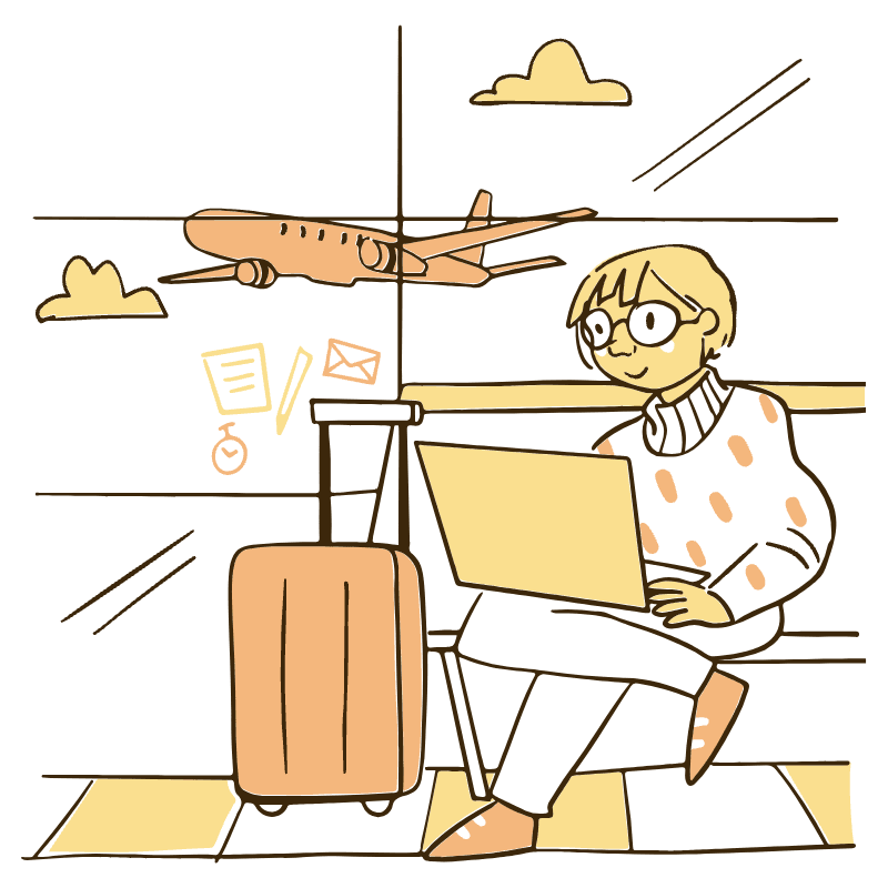 Digital Nomad Working In Airport Illustration from Djakarta Set