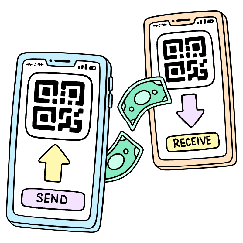 Send Receive Via Qr Code 2 Illustration from Bruxelles Set