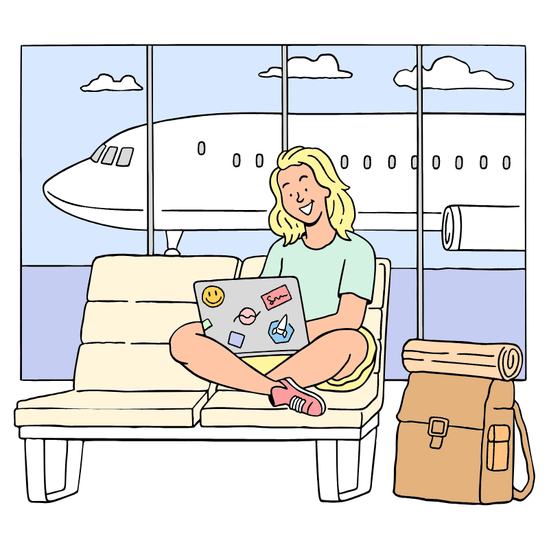 Digital Nomad Working In Airport Illustration from Bruxelles Set