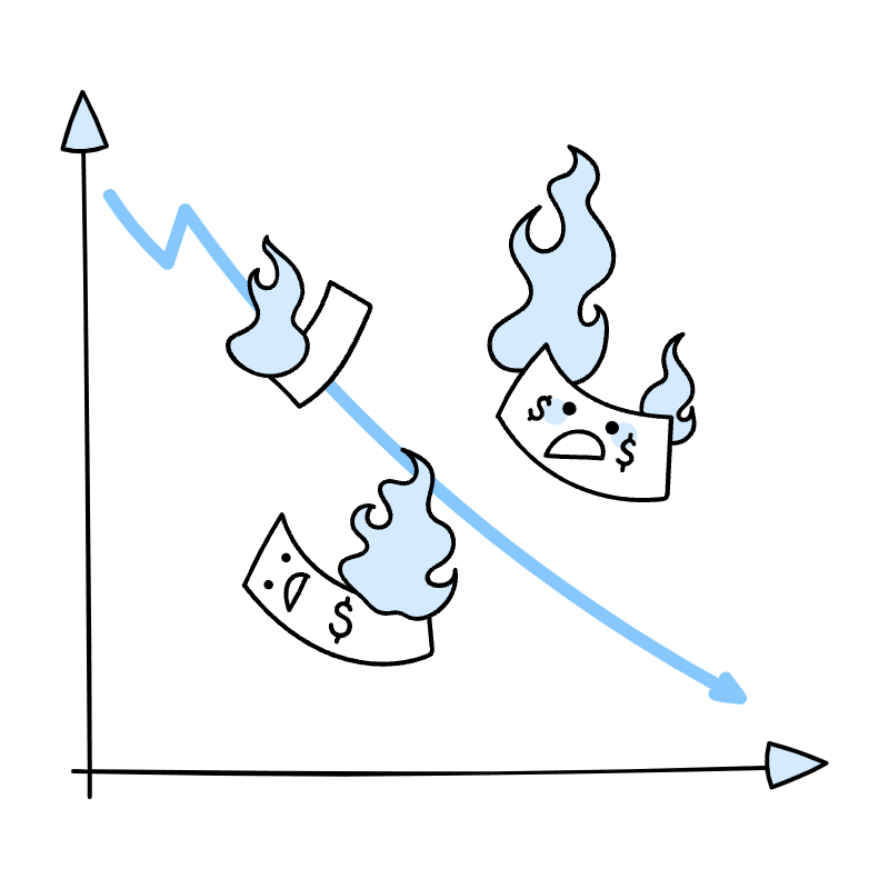 Business Graph Collapsing With Money Burned Illustration from Seoul Duotone Set