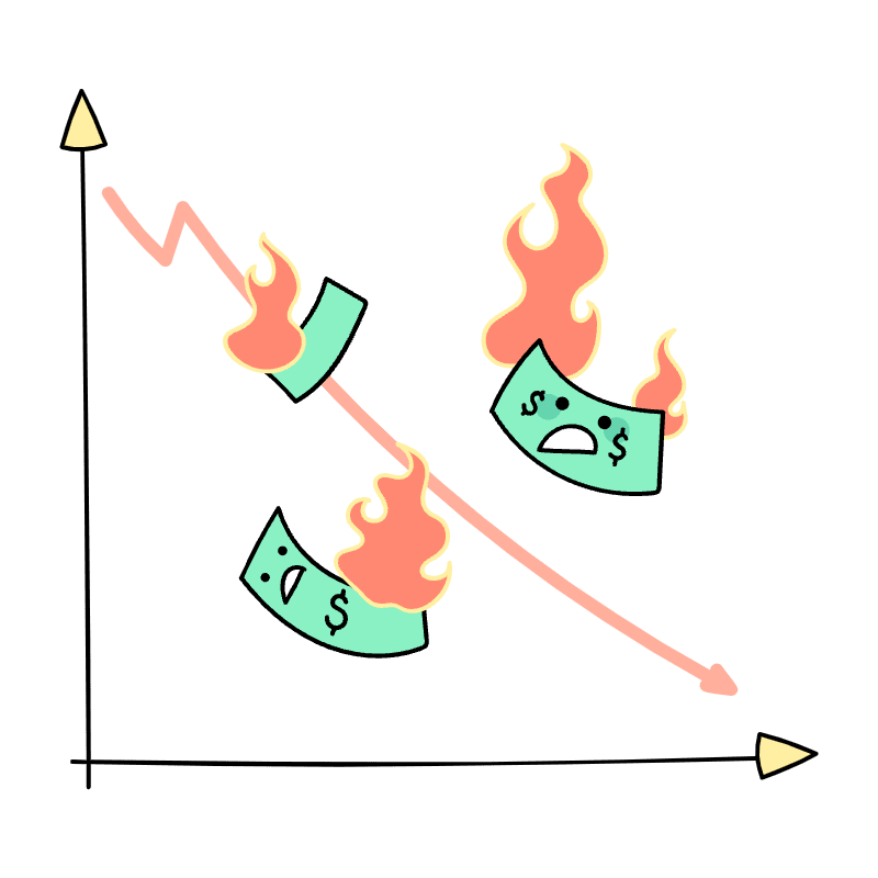 Business Graph Collapsing With Money Burned Illustration from Seoul Set