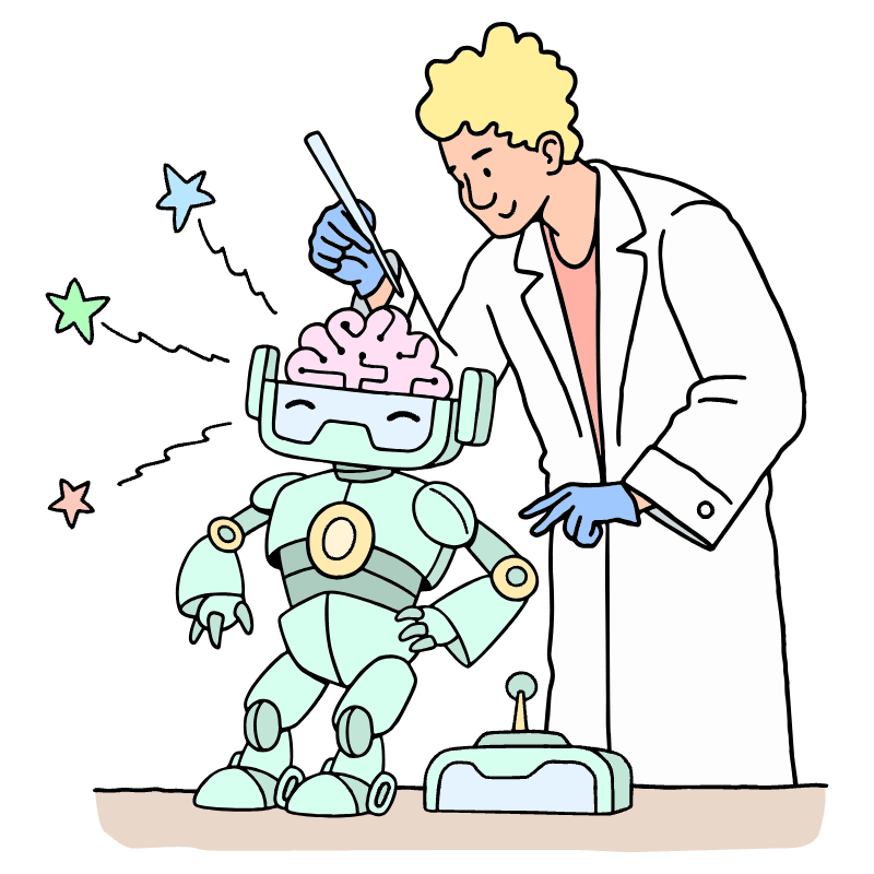 Scientists Working On Robot Computer Brain Illustration from Bruxelles Set